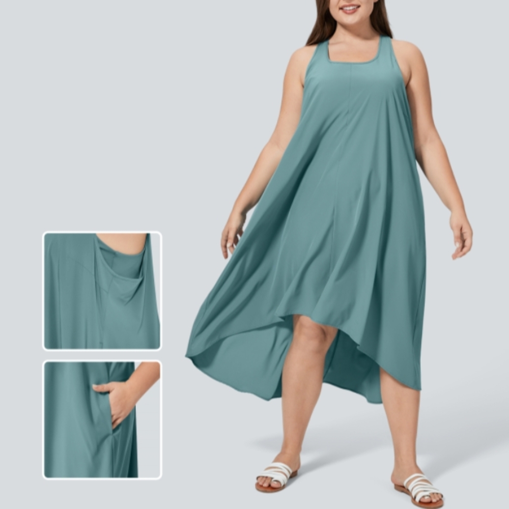 HALARA Teal High-Low A-Line Dress